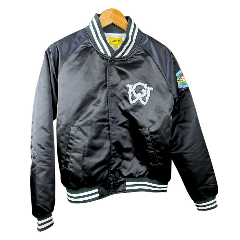 Golf Wang Men's S Navy Satin Full Zip Bomber Varsity Jacket Streetwear $180 - Picture 6 of 6